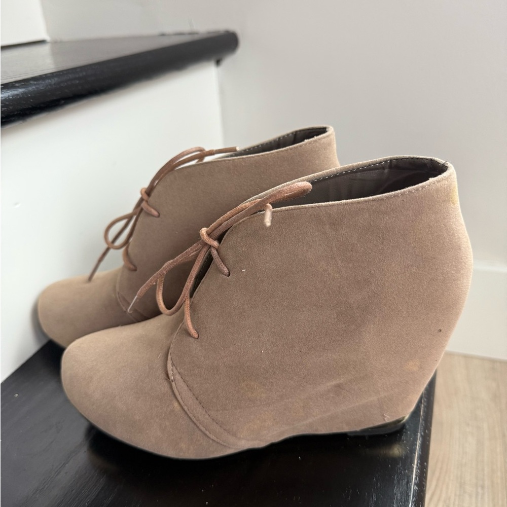 BAMBOO Taupe Suede Ankle Booties